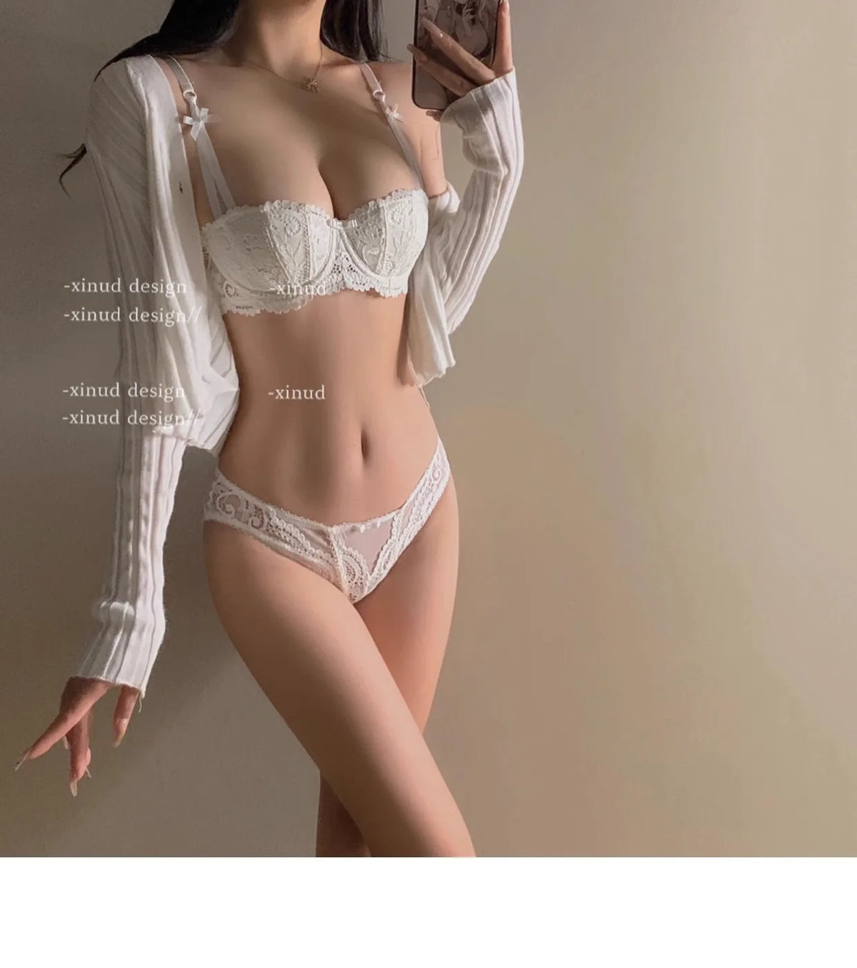 Lace Half Cup Underwear Set Summer Small Chest Gathering Soft Steel Hoop Top Support Anti Sagging Bra Underwear Two Piece Set