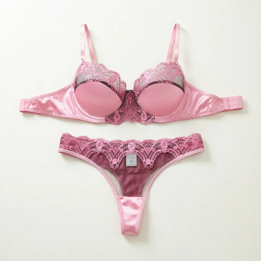 Pink Lace Balconette Bra & Thong Set