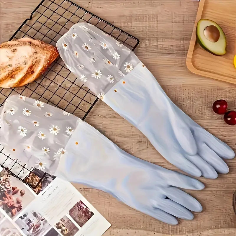 1 Pair Durable Waterproof PVC Cleaning Gloves Non-Slip Dishwashing Gloves for Kitchen Household Laundry Gloves Multipurpose