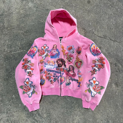 Y2K Graphic Zip-Up Hoodie