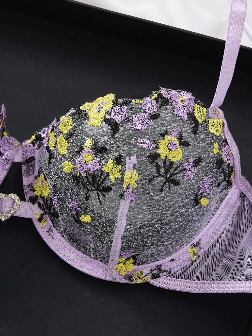 Women's Purple Floral Embroidered Bra & Brief Set