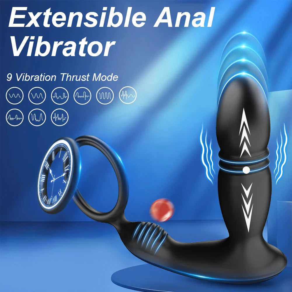 Bluetooth APP Control Thrusting Prostate Massager Vibrator Dual Ring Anal Expander Butt Plug Adult Goods Sex Toy for Men