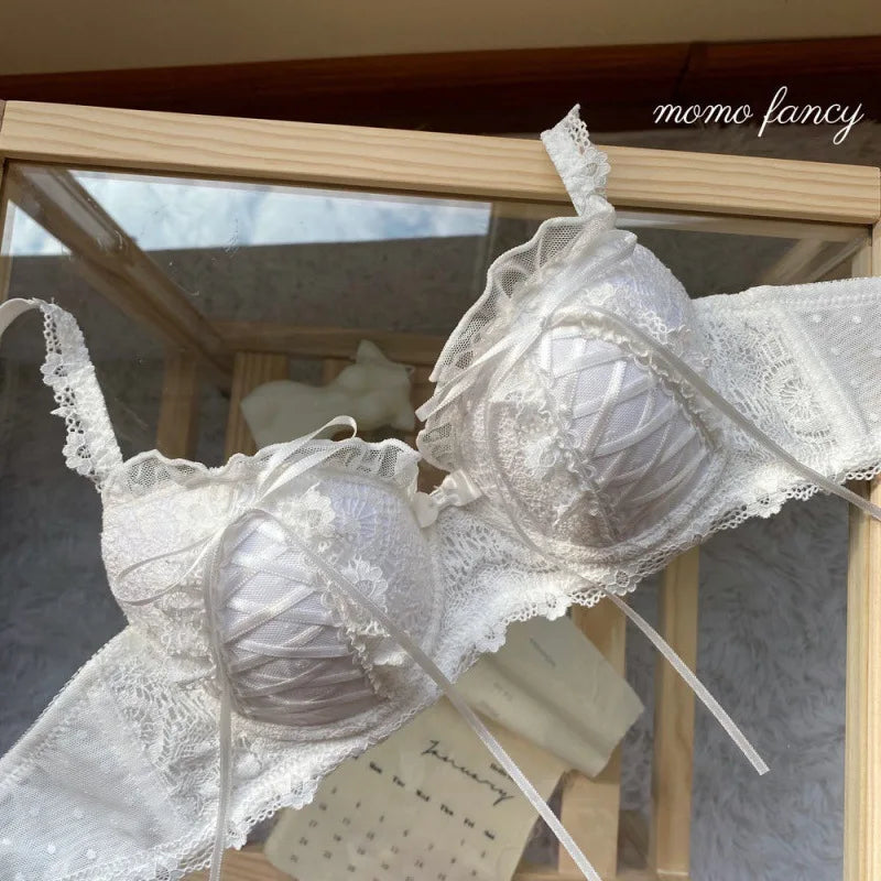 Lolita Prom Solid Color Sweet Bra Sexy Lace Bra Adjustable Gathering Anti-Expansion Bra Sweet Temperament Court Bra