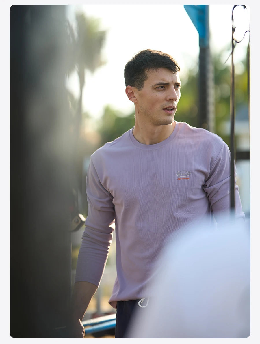 SIMWOOD Quick Dry Waffle Texture Long Sleeve T-shirt Men 180gsm Anti-static Moisture Wicking Sportswear for Running Workout Top