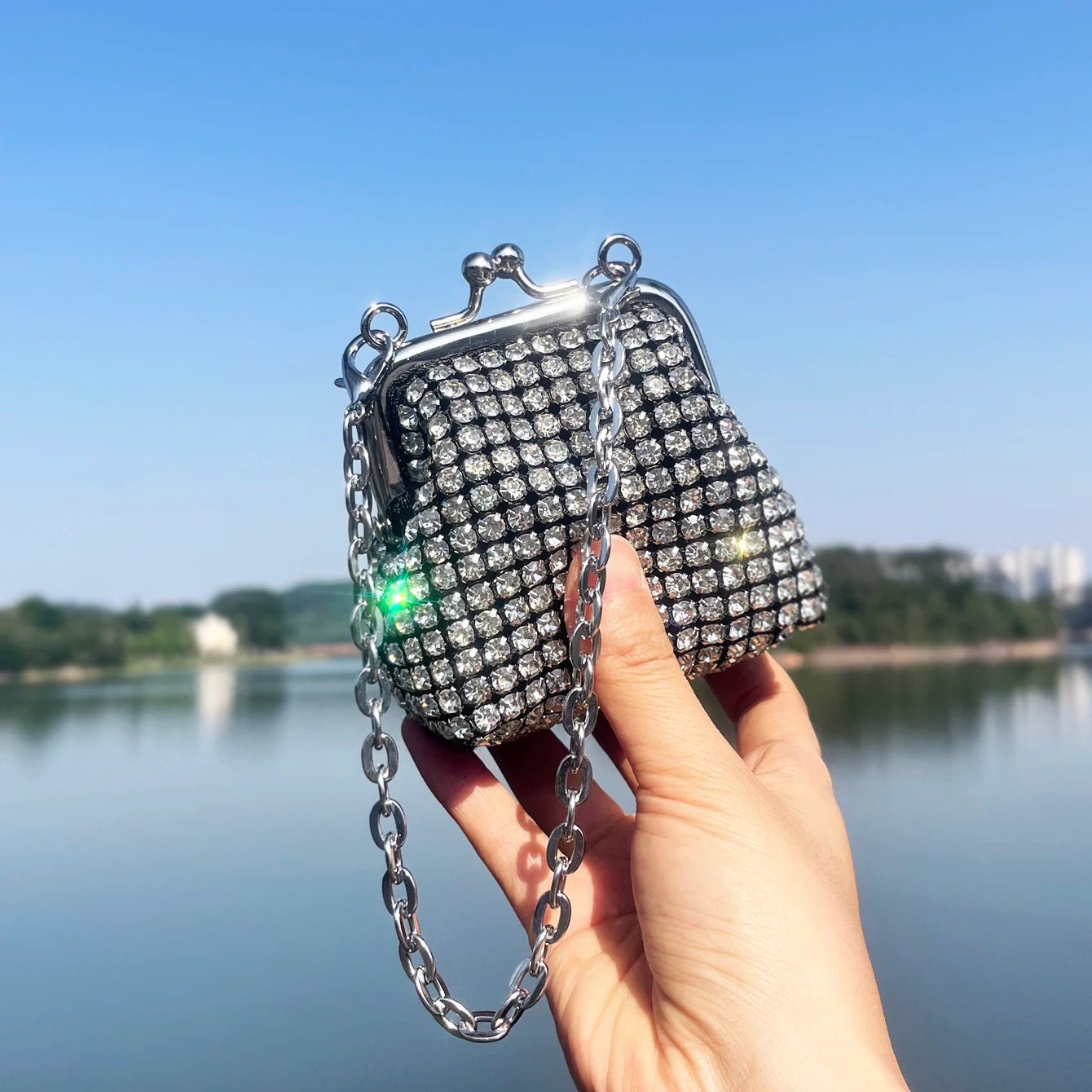 Women's Mini Rhinestone Chain Coin Purse – Card Bag, 3 Colors - TRYSHOPPY