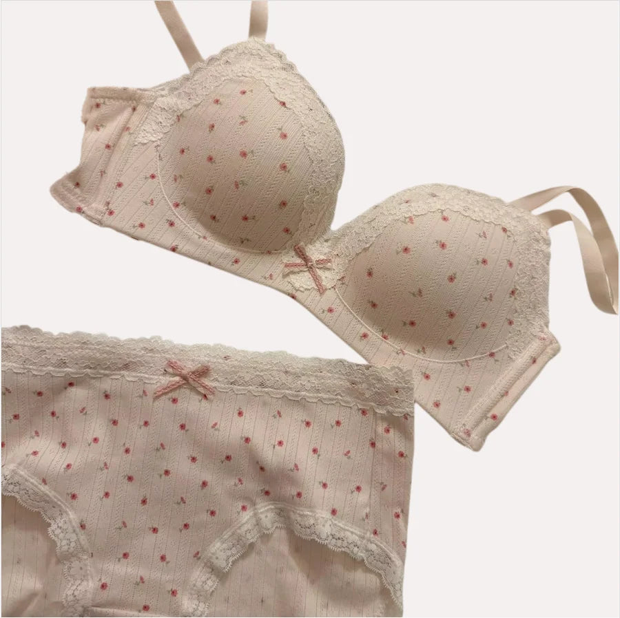 Women's Floral Lace Wireless Bra Set