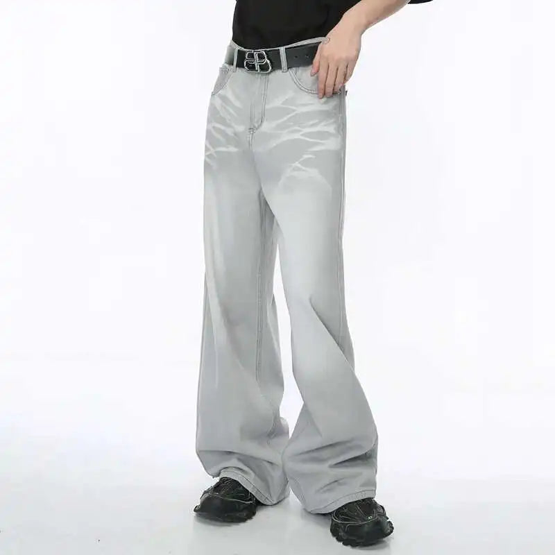 IEFB Straight Male Jeans Vintage Men's Denim Pants Tie-dyed Design Wide Leg Trousers Spring New Stylish Men Clothing 9C4276