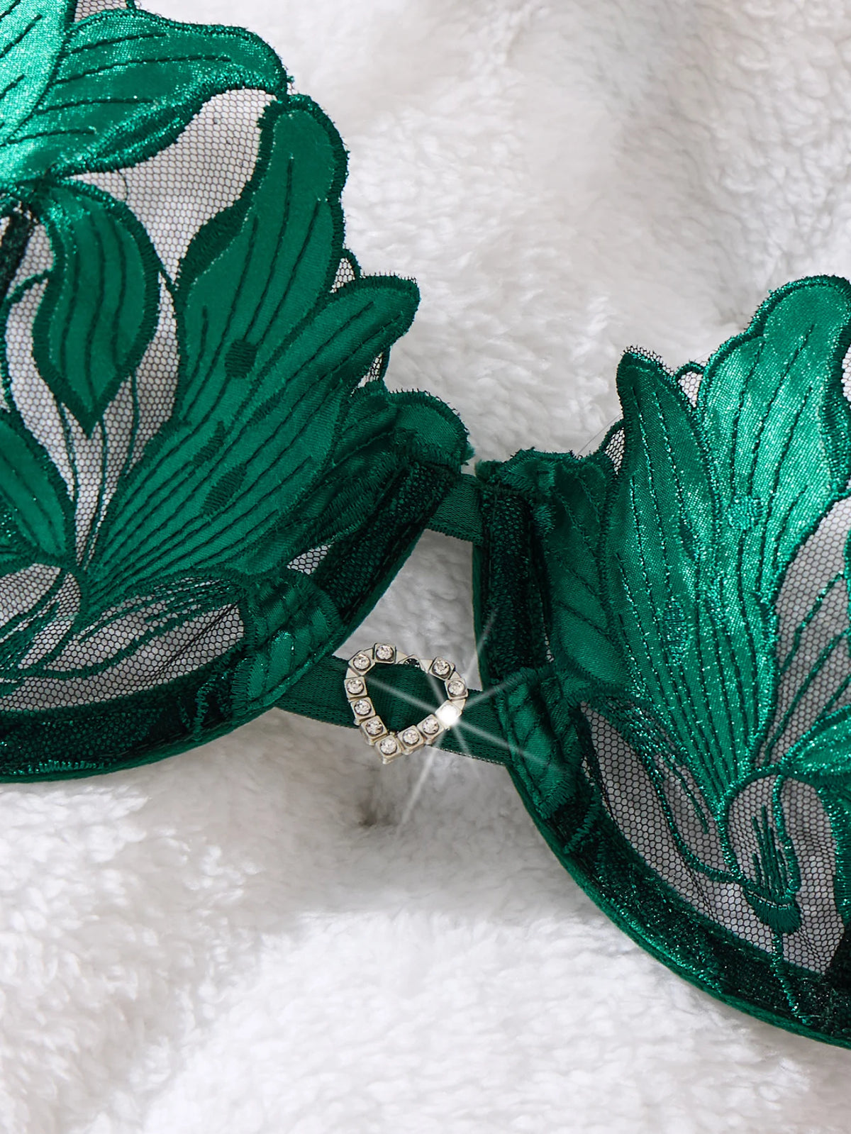 Green Floral Embroidered Bra & Brief Set