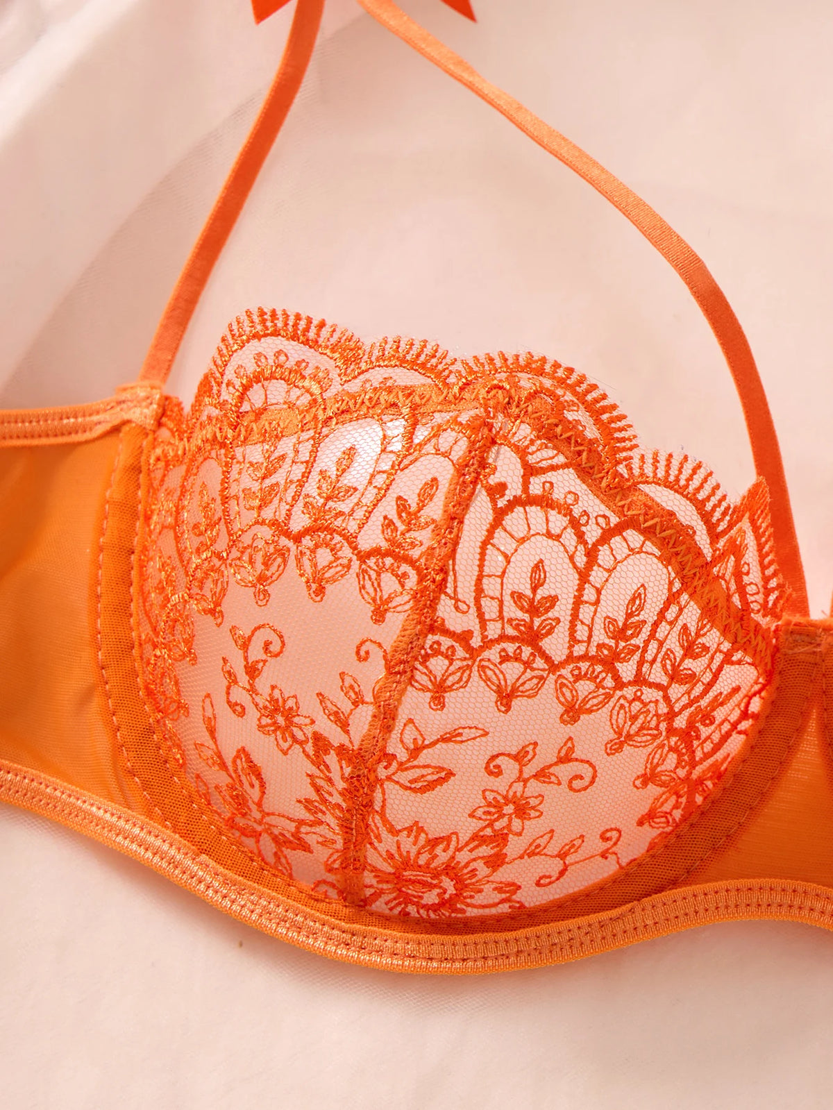 Orange Lace Push-Up Bra & Panty Set