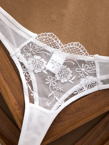 Women's Sheer Floral Embroidered Lingerie Set