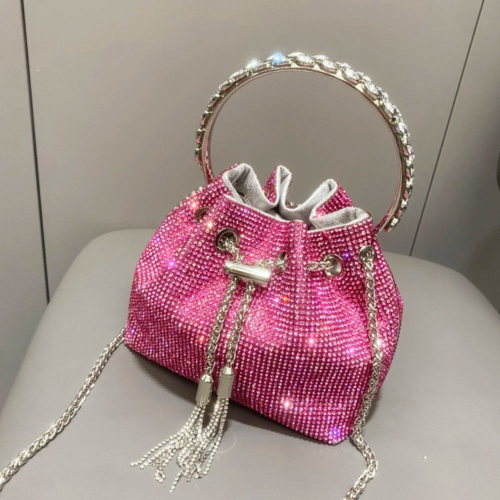 Women's Crystal Rhinestone Bucket Clutch Bag – Evening & Banquet, 7 Colors