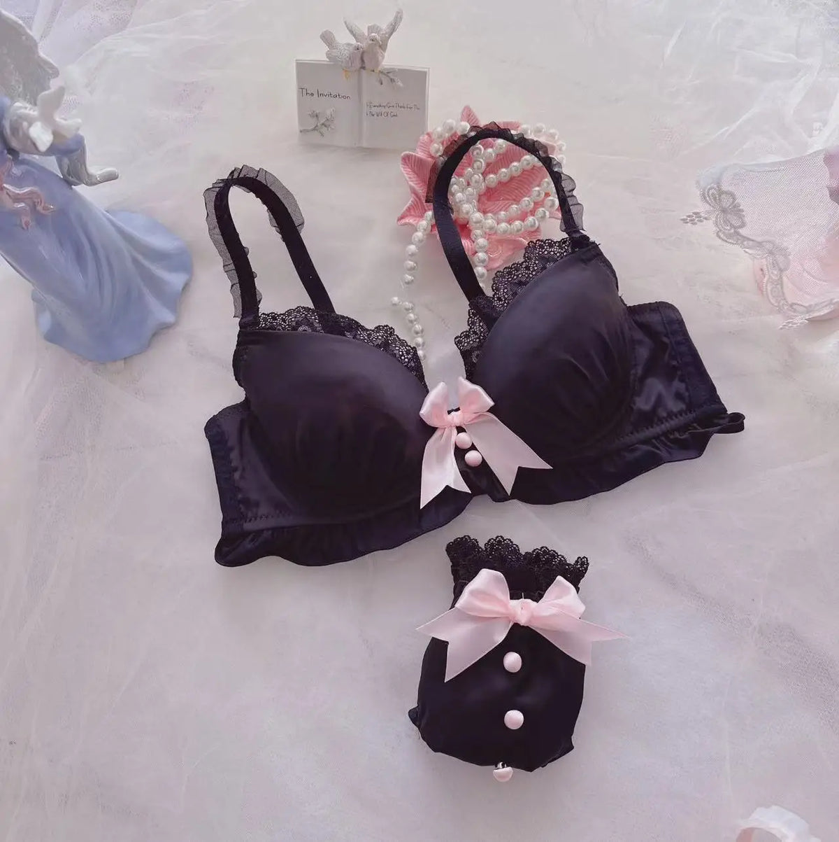 Women's Bow Color-Block Wireless Bra Set