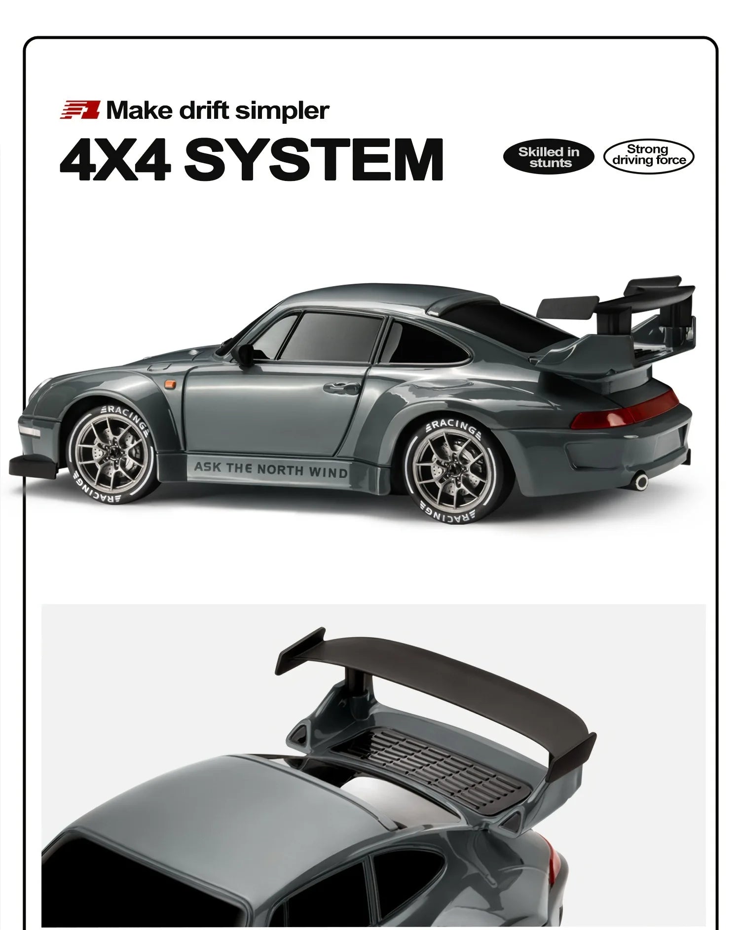 RC Drift Car 1:24 Remote Control Car for Adult 20KM/H 4WD High Speed RC Cars with LED Lights Extra Drifting Tires Vehicle Toy