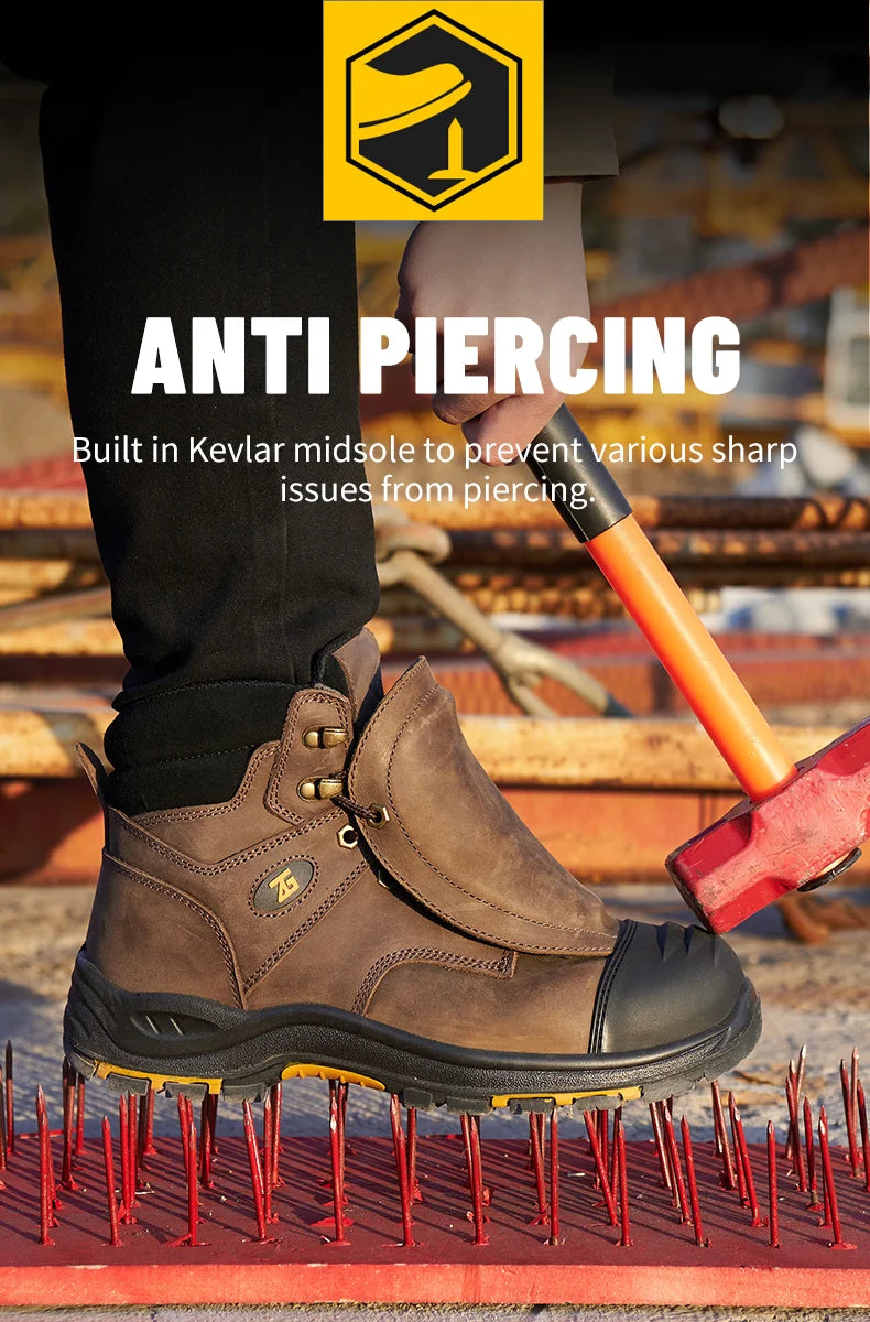 Genuine Leather Work Safety Boots Men High Temperature Resistant Welding Shoes Puncture-Proof Indestructible Shoes Work Boots