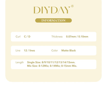 DIYDAY 2D Y Lashes Extension Premade Voume Fans Faux Mink Eyelashes Single Tips 2D Y Shaped Eye Lashes for Makeup Products