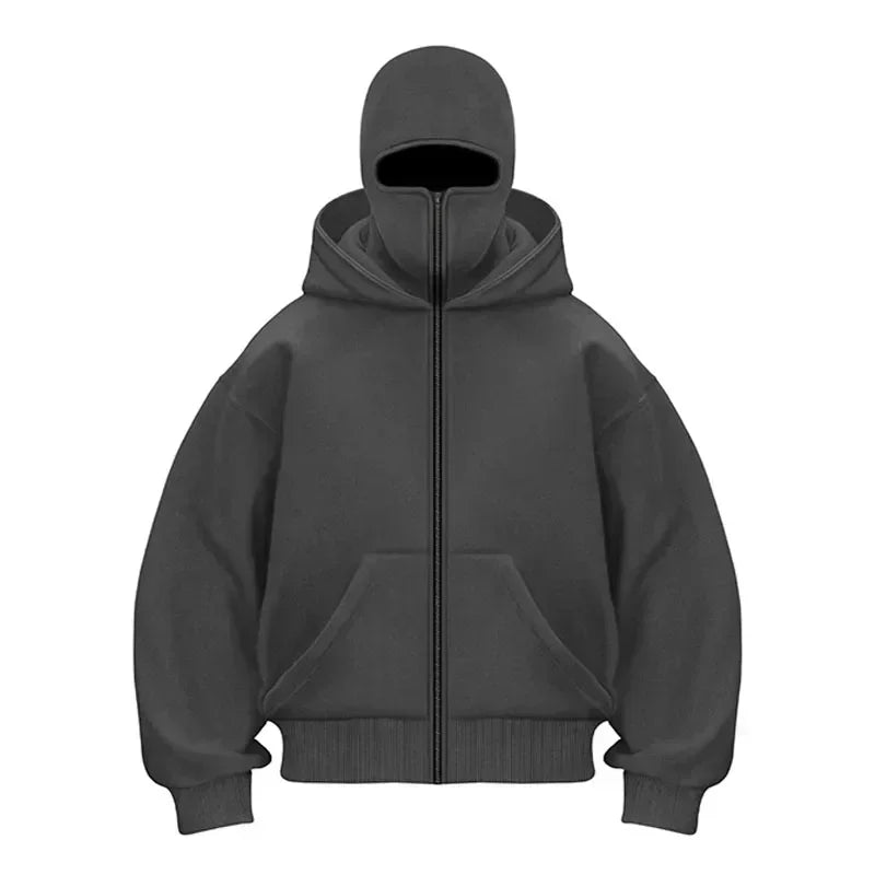 Men and women Balaclava Y2K Gothic Harajuku winter Warm new item double hooded sweatshirt men's hooded mask zipper sports Jacket