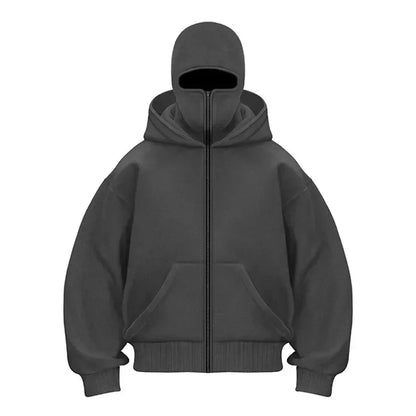 Men and women Balaclava Y2K Gothic Harajuku winter Warm new item double hooded sweatshirt men's hooded mask zipper sports Jacket