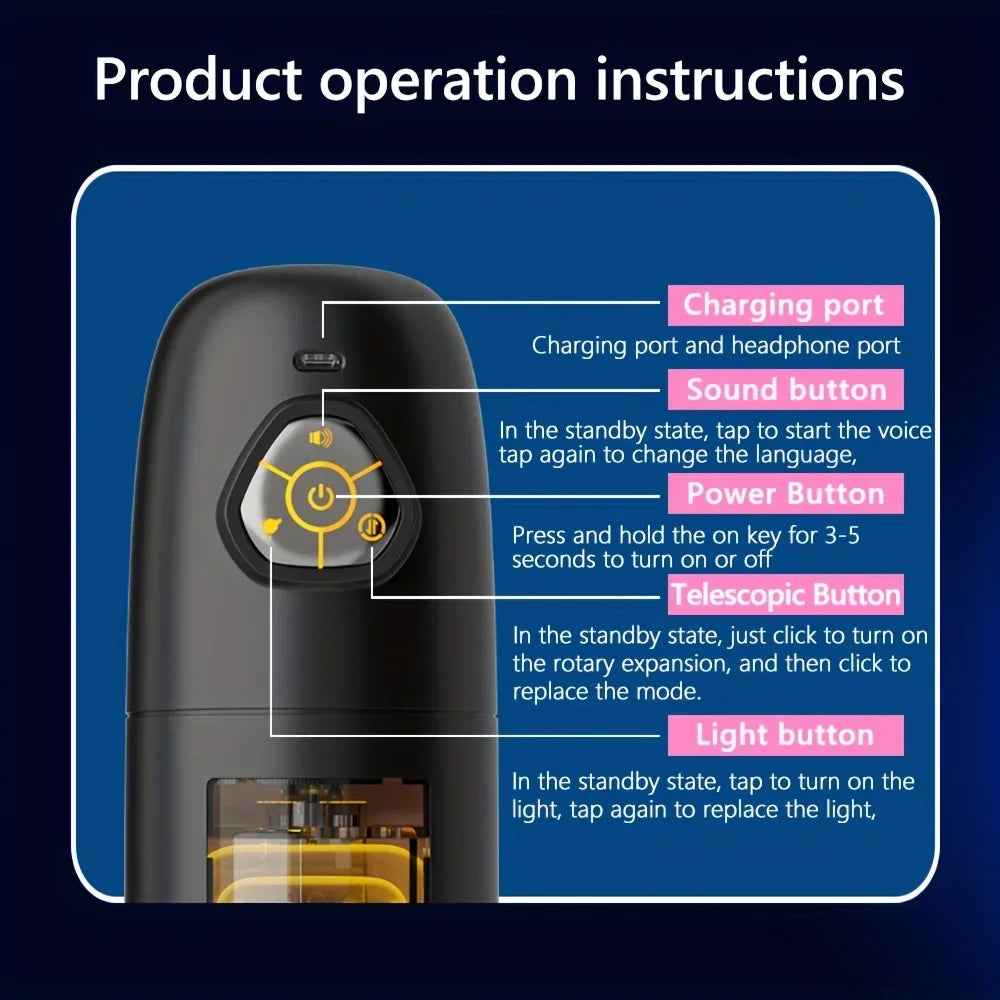 Automatic Telescopic Rotation Male Masturbator Man Masturbation Cup Simulation Piston Blowjob Pocket Pussy Adult Sex Toy for Men