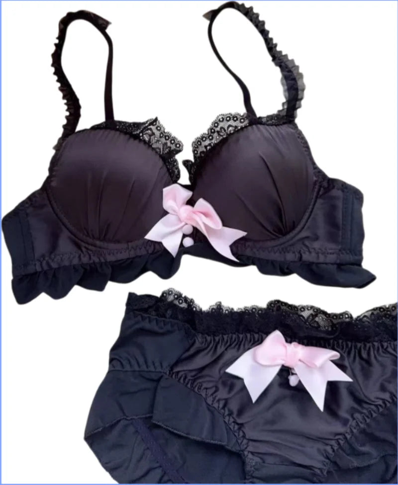 Women's Bow Color-Block Wireless Bra Set