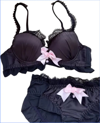 Women's Bow Color-Block Wireless Bra Set