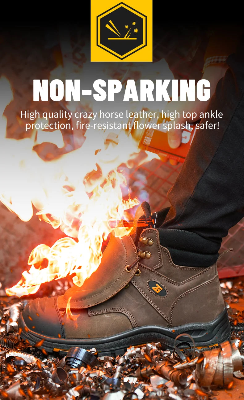 Genuine Leather Work Safety Boots Men High Temperature Resistant Welding Shoes Puncture-Proof Indestructible Shoes Work Boots