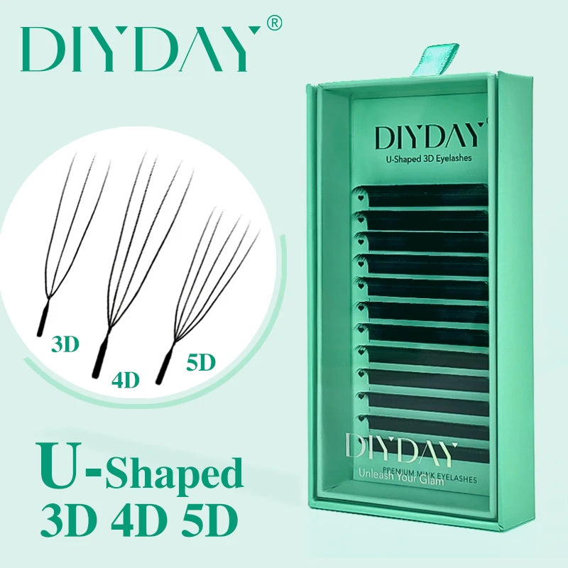 DIYDAY U-shaped 3D 4D 5D 6D Eyelash Extension New Style U Shape W Bloom Lashes Premade Fans Lightweight Fluffy Mink Faux Eyelash
