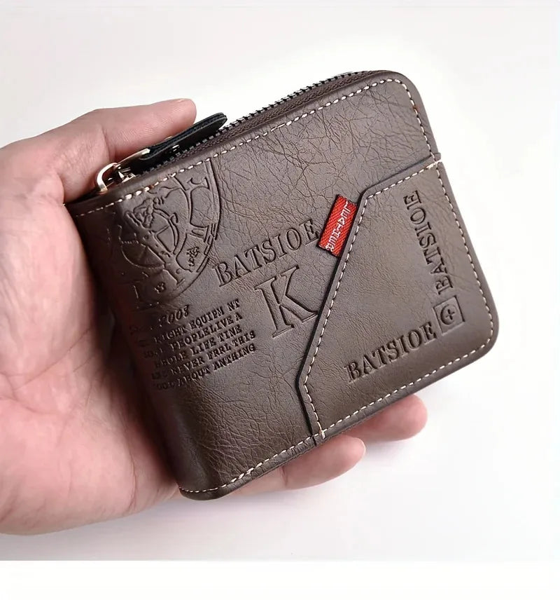 Trendy Splicing Fashion PU Retro Wax Oil Leather Short Style Men's Wallet Coin Short Style Men's Card Clip Wallet