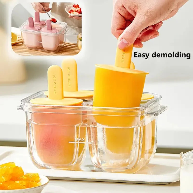 1Pc Easy-Release Popsicle Maker Leak-Proof Lid, Freezer Safe for Juice & Fruit, Makes 4 Homemade Popsicles, Popsicle Molds