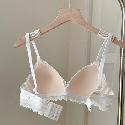 Sexy Lace Bra Set Teenage Thin Section Underwear Female Satin Lace Sweet Pure Desire Gathered Anti-Sagging Triangle Cup Bra