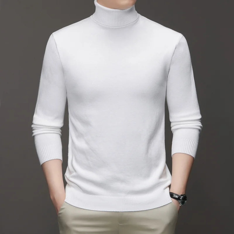 2026 New Mens Knitted Sweaters Solid Color Turtleneck Breathable Pullovers Warm Outdoor Basic Streetwear autumn Business Tops