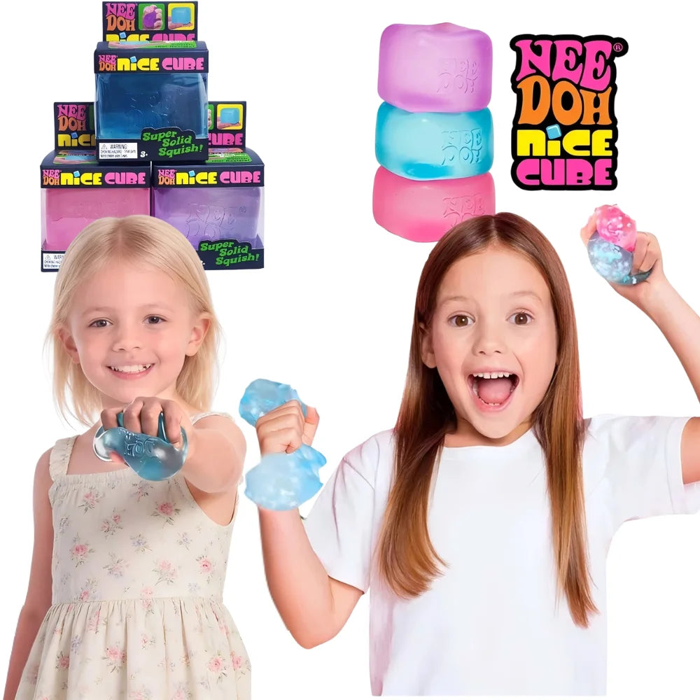 Schylling Nee Doh Jellyfish & Cube Squish Toy, Soft Jelly Squeeze Stress Relief Fidget Toy, Sensory NeeDoh for Kids & Adults
