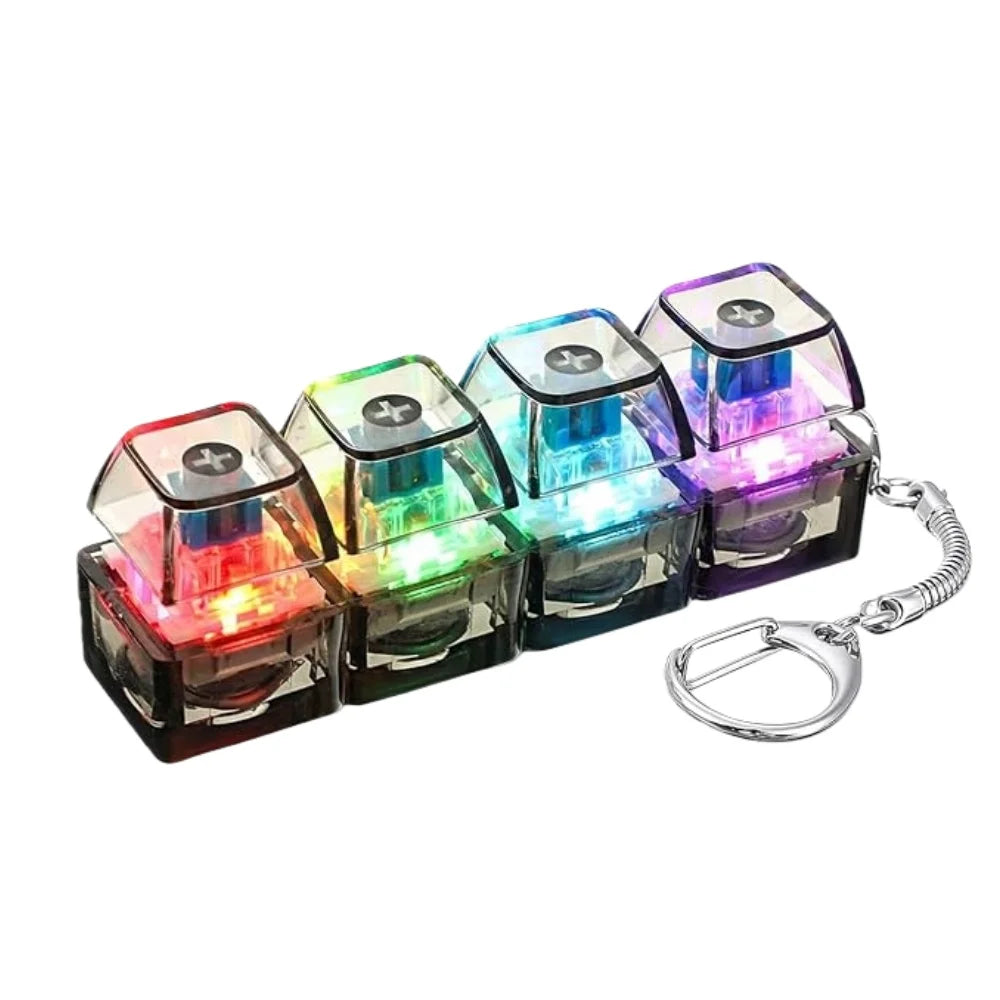 1PC Light Up Keyboard Keychain Stress Relief Clickable LED Button Toy for People with Anxiety Office Desk Accessory
