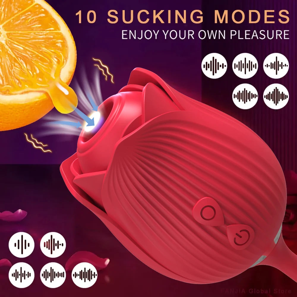 Vibrator Dildo Sex Toys for Women - Rose Sex Toy with Thrusting G Spot Vibrators & Sucking Modes for Clitoral Nipple Stimulation