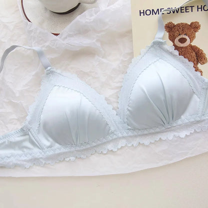 Sexy Lace Bra Set Teenage Thin Section Underwear Female Satin Lace Sweet Pure Desire Gathered Anti-Sagging Triangle Cup Bra