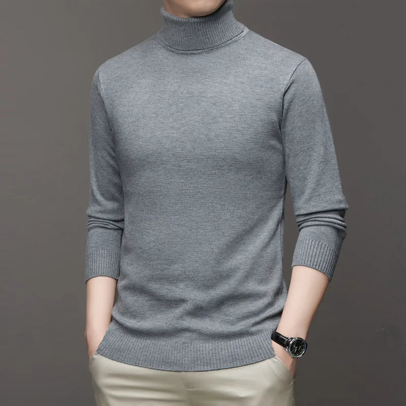 2026 New Mens Knitted Sweaters Solid Color Turtleneck Breathable Pullovers Warm Outdoor Basic Streetwear autumn Business Tops