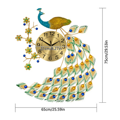 75x65cm Wall Clock, Home Decorative Clock, Peacock Design Iron Acrylic Aluminum Durable Elegant Symbol for Living Room Bedroom Kitchen Entryway