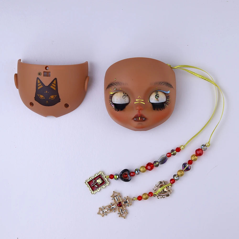 Blyth 1/6 doll hand drawn makeup face shell Blank Makeup DIY frosted face handmade