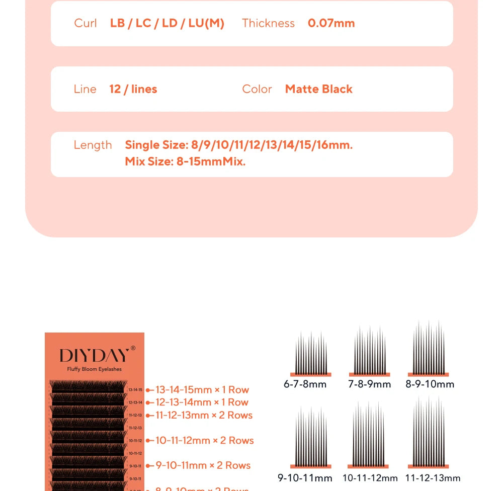 DIYDAY Layered Camellia Eyelashes LB LC LD LU(M) Fluffy Bloom Mink False Lashes Multi-layer Easy Fan Eyelash Extension