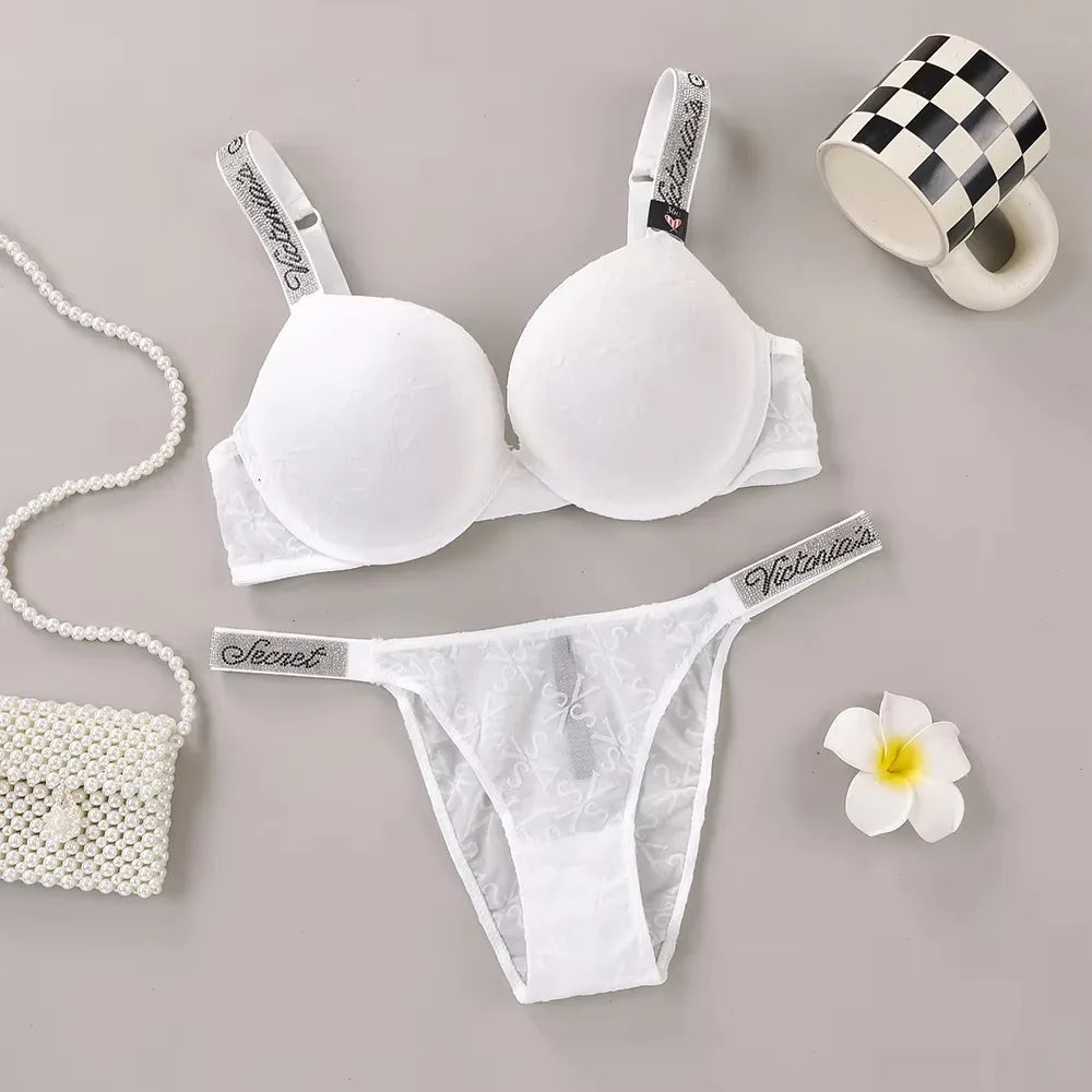 Women's Heart-Pattern Lace Bralette Set