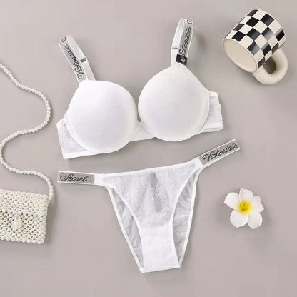 Women's Heart-Pattern Lace Bralette Set