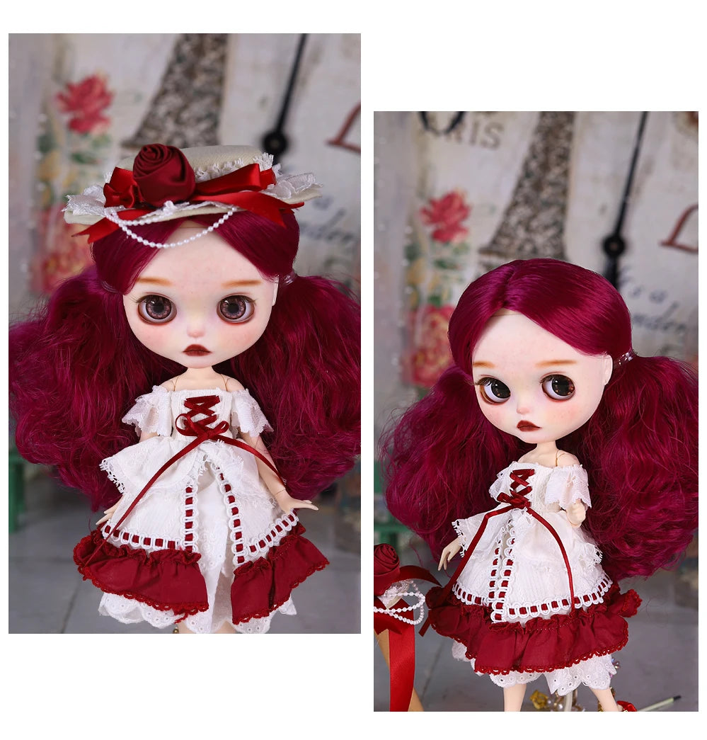 ICY DBS Blyth 1/6 Doll Hand drawn White Skin Red Rose Hand drawn Set Girl Gift