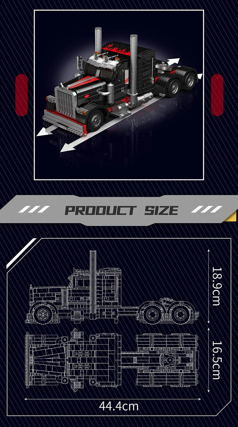 Mould King 10037 Technik American Truck Construction Kit - 1797 Pieces Truck Model Clamping Blocks for Adults