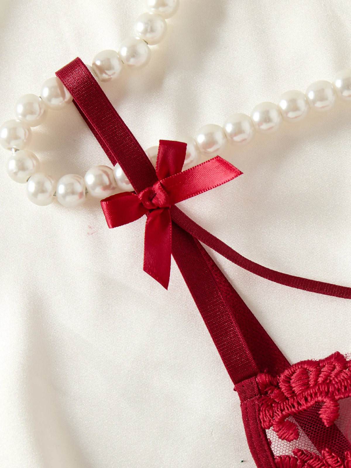 Wine Red Wheat Embroidered Nightgown