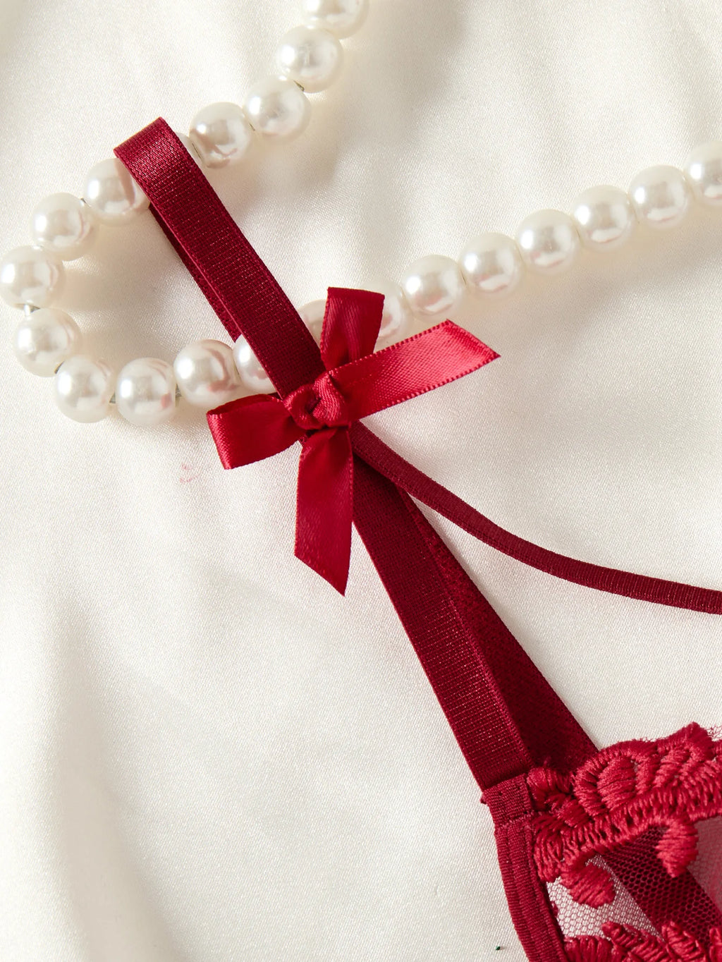 Wine Red Floral Embroidered Nightgown Set
