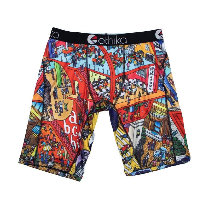 ETHIKA 1Pcs Men Underwear Boxers Breathable Mesh Crotch Man Underpants Plus Size L-3XL Mens Panties Printed Men's Boxers Briefs