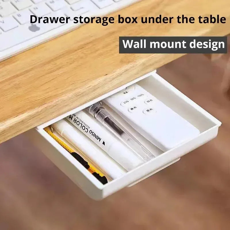 White SelfAdhesive Storage Drawer Box Makeup Pencil Tray Desk Hidden Under Desk Stand Self-adhesive Under-drawer Storage Box YH
