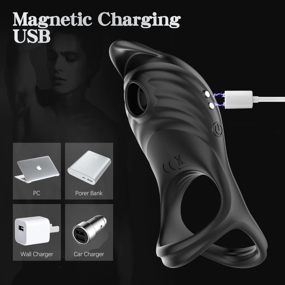 Remote Control Penis Ring Vibrator Sucking Licking Clitoris Stimulator Cock Ring Enlargement Sex Toy for  Adult Man & Couples