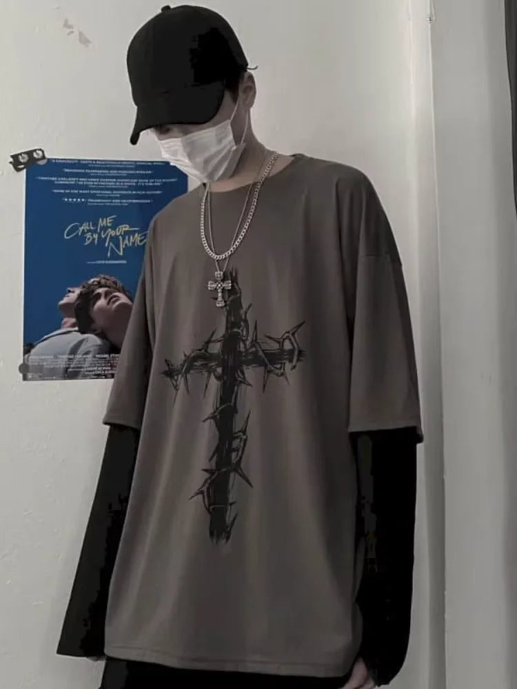 Men's Gothic Print Long-Sleeve T-Shirt