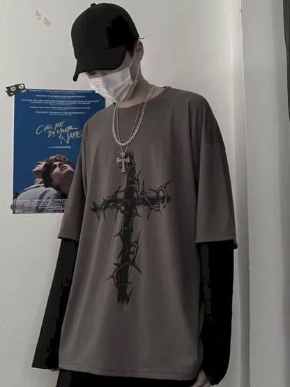 Men's Gothic Print Long-Sleeve T-Shirt