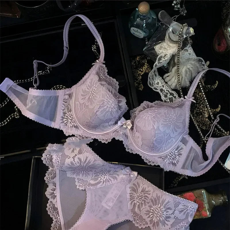 Women's Embroidered Lace Bra Set